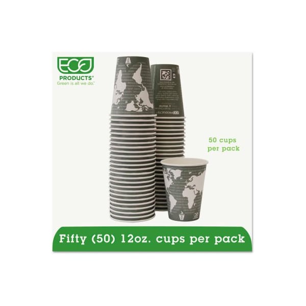 Eco-Products Eco-Products World Art Renewable Resource Hot Cups, 12 oz, Gray, 50/Pack EP-BHC12-WAPK - main